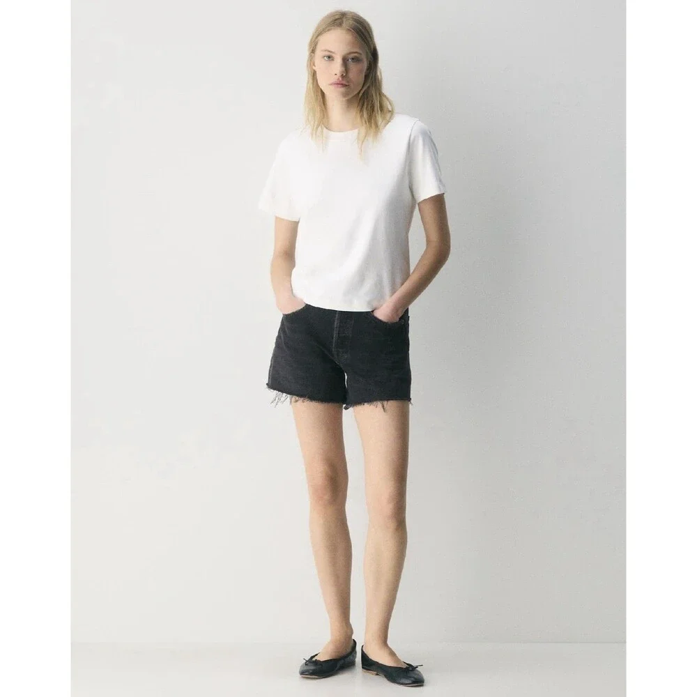 AGOLDE Parker Long Black Denim High Rise Fray Hem Jean Shorts Women’s Size 33